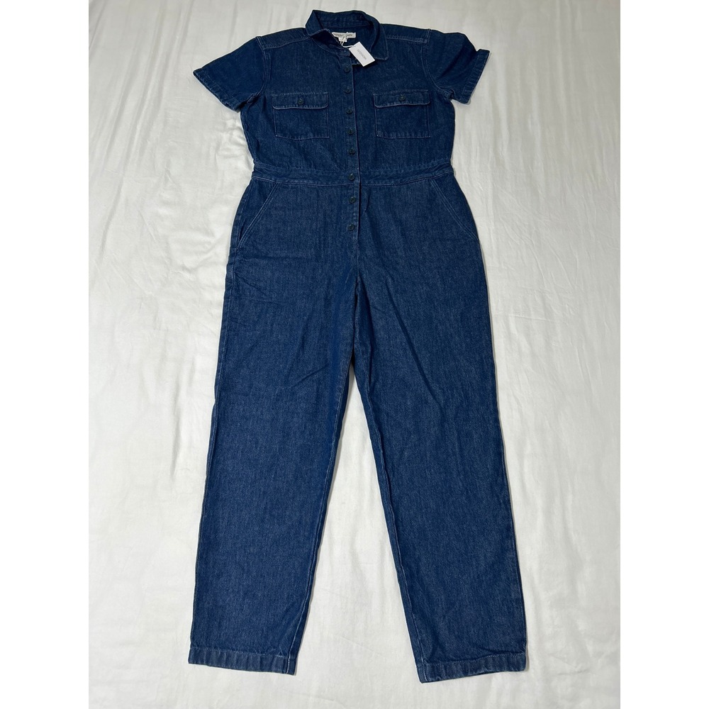 Outerknown Womens Denim Jumpsuit Medium Indigo Blue Short Sleeve Utility New